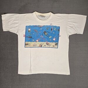 VTG Artwear Collection RJ Barber T-shirt Mens Medium Swimmers Graphic White 90s